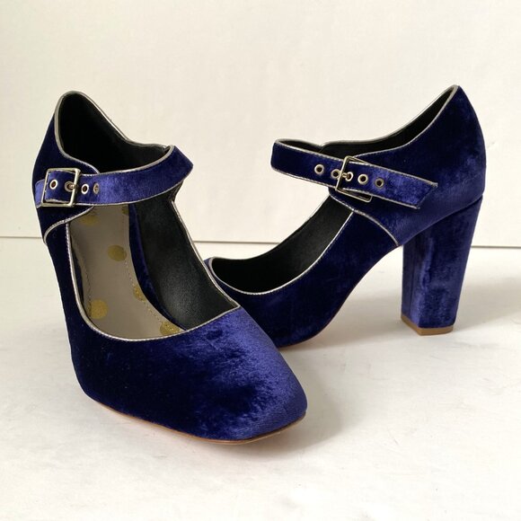 Boden Velvet Mary Jane Pump Heels Blue - Picture 3 of 11